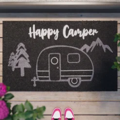 Fußmatte aus Kokosfaser Anthrazit Grau "Happy Camper" WECONhome