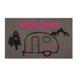 Fußmatte aus Kokosfaser Grau Schwarz "Happy Camper" WECONhome