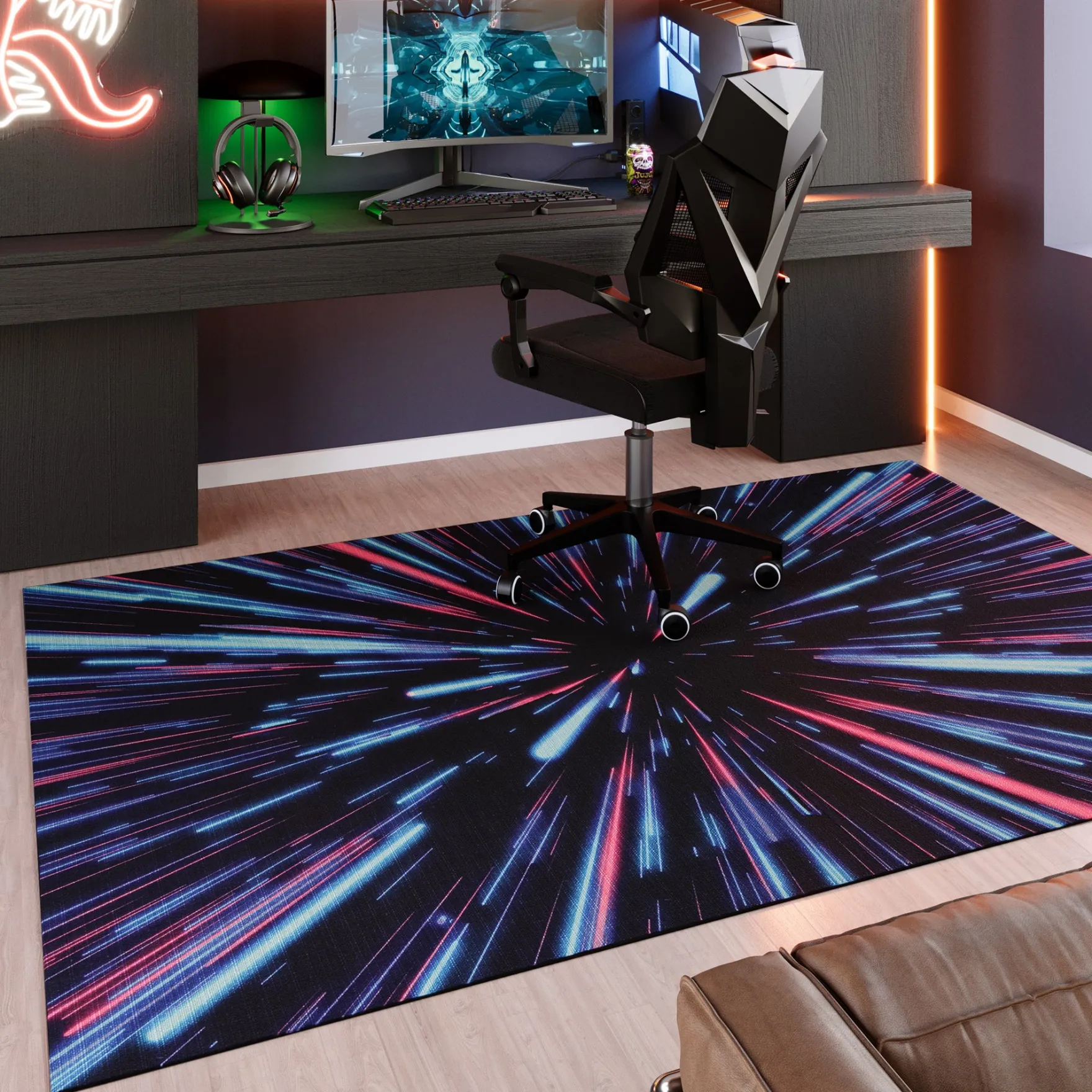 Gewebter Gamerteppich bedruckt Schwarz Multi "Neon Horizon" WECONhome