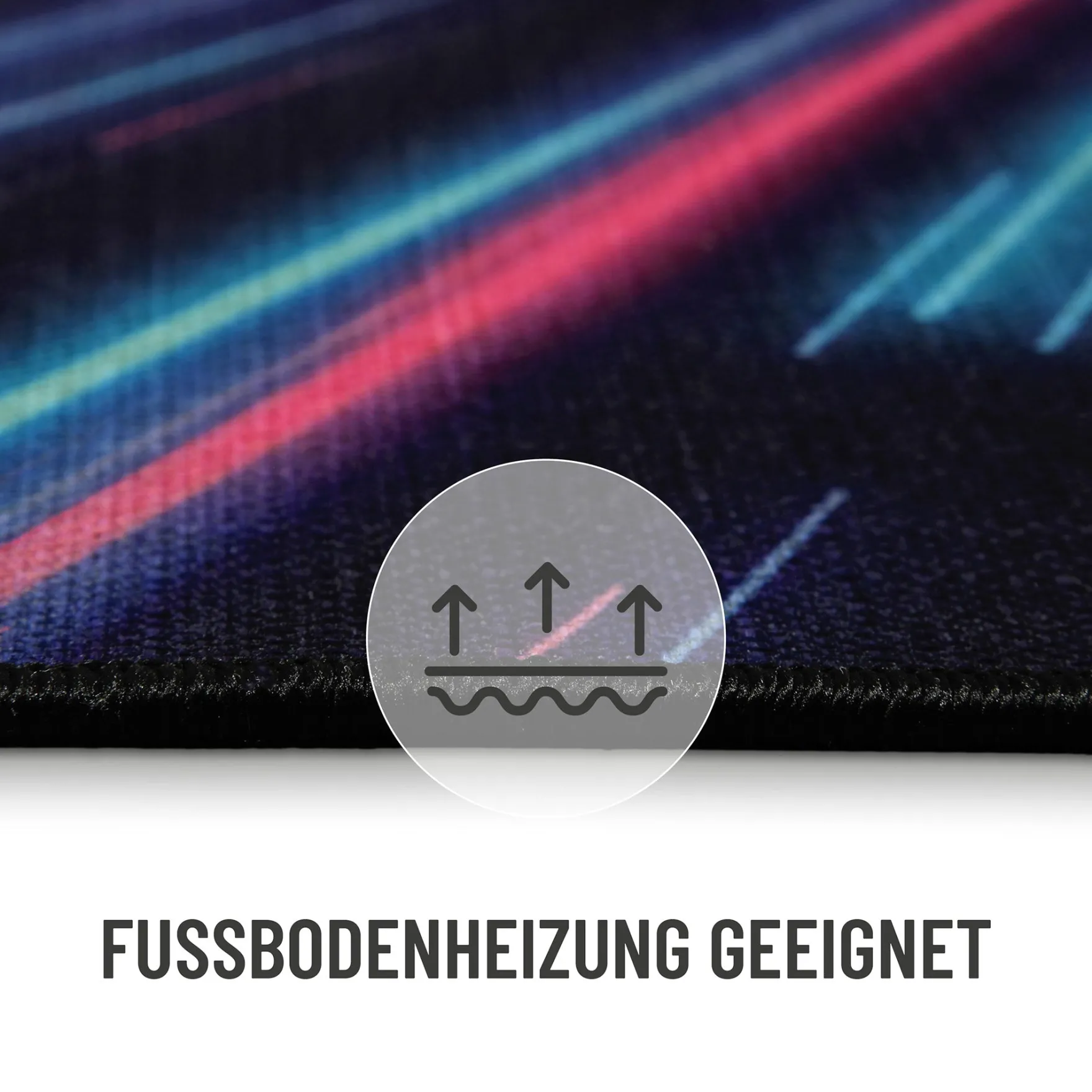 Gewebter Gamerteppich bedruckt Schwarz Multi "Neon Horizon" WECONhome