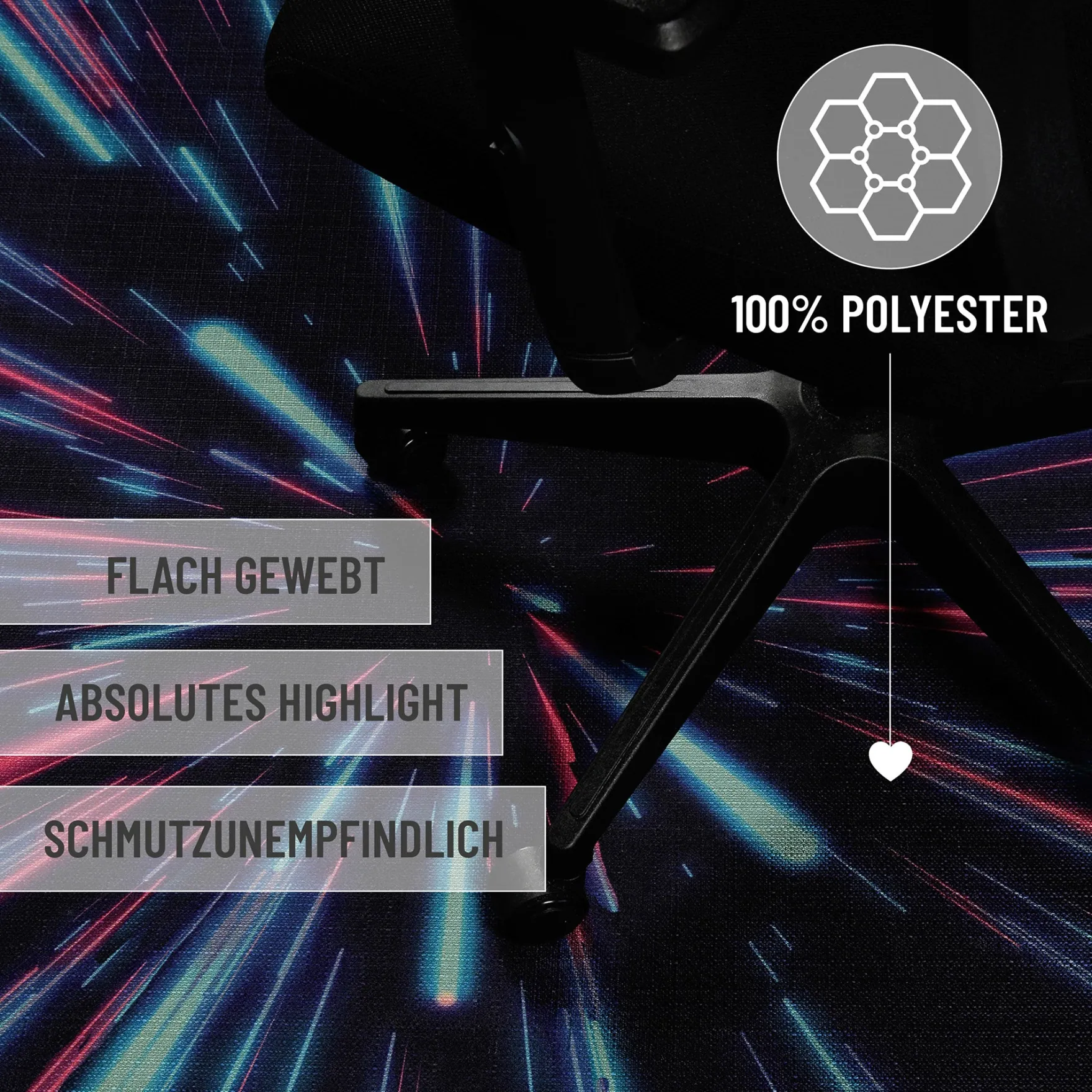 Gewebter Gamerteppich bedruckt Schwarz Multi "Neon Horizon" WECONhome