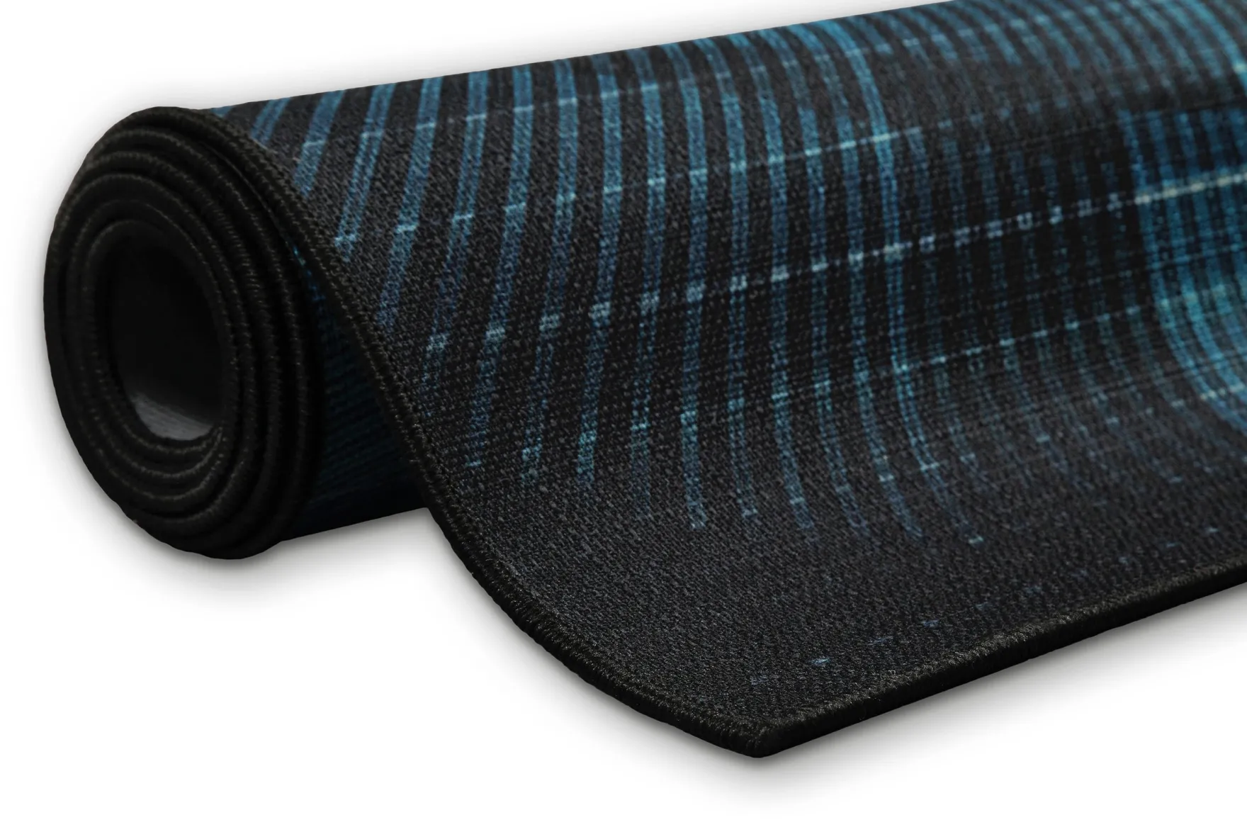 Gewebter Gamerteppich bedruckt Blau Schwarz "Cyber Swirl" WECONhome