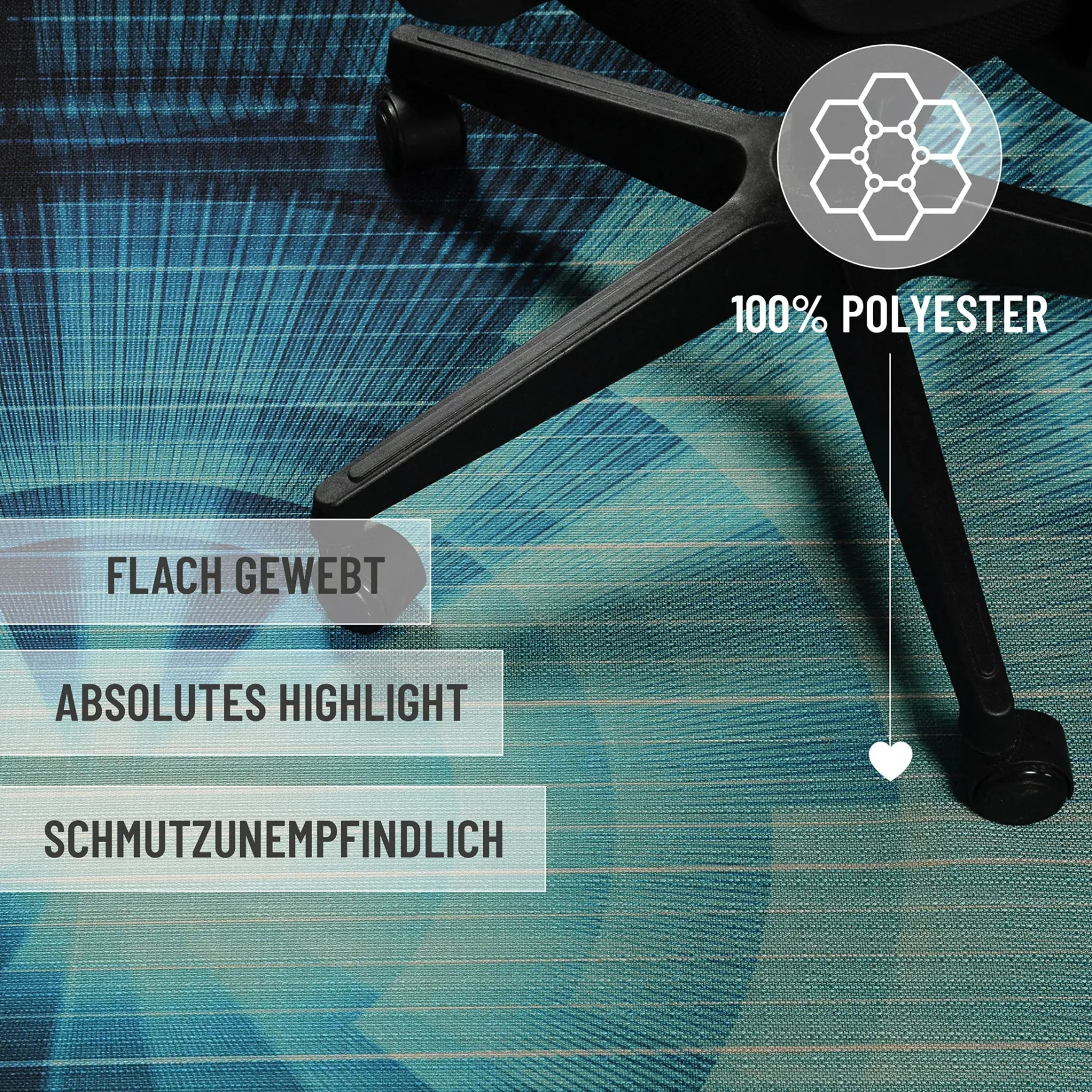 Gewebter Gamerteppich bedruckt Blau Schwarz "Cyber Swirl" WECONhome