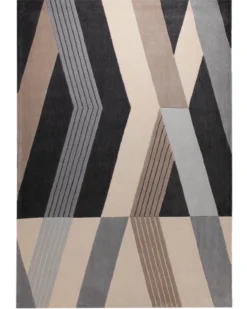 Grafit und Sand - Handtuft mit Zickzack-Bändern 160 x 230 cm