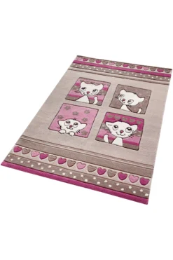 Handgearbeiteter Kinderzimmer Teppich beige rosa "Kitty Kat"
