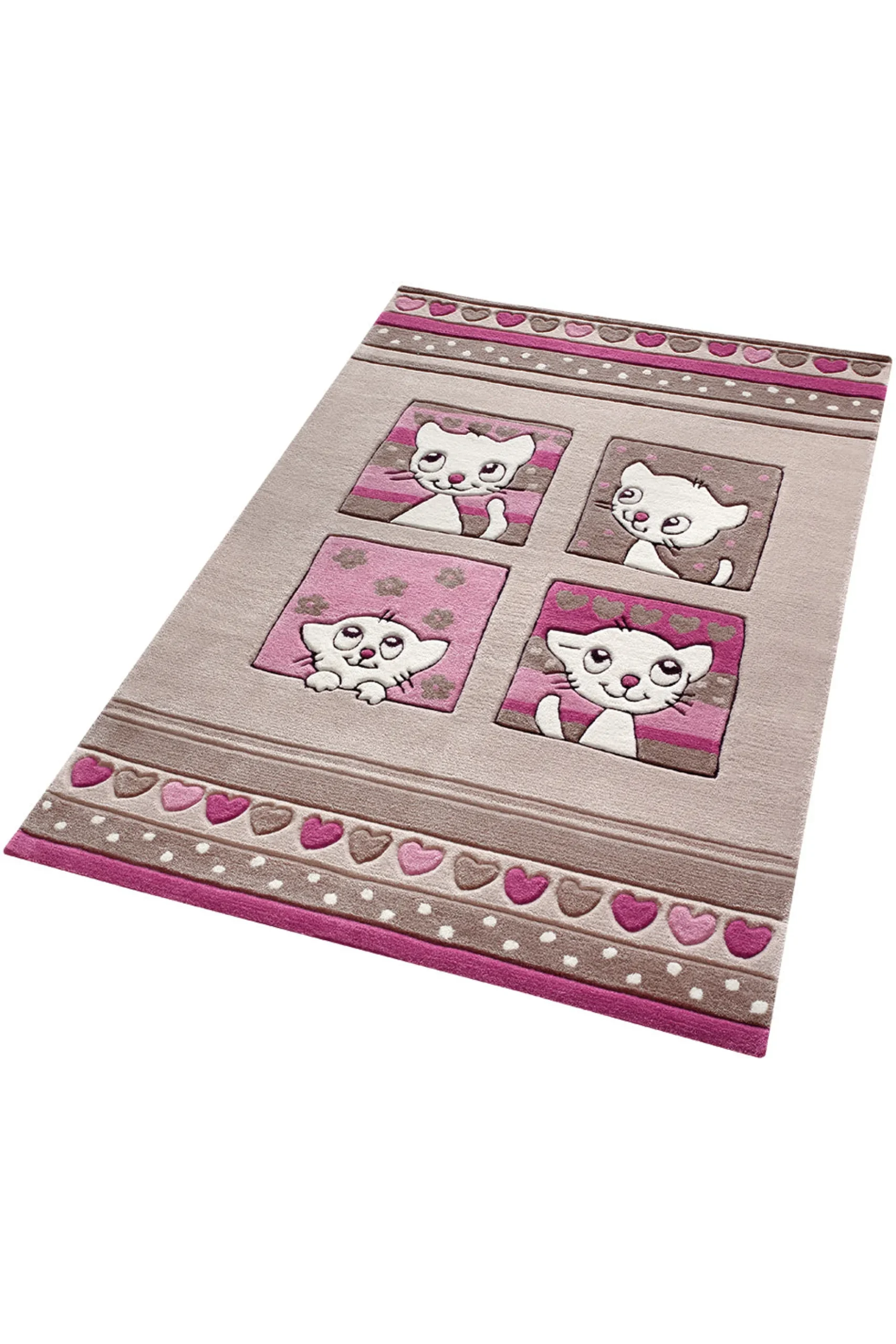 Handgearbeiteter Kinderzimmer Teppich beige rosa "Kitty Kat"