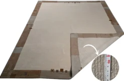 Handgeknüpfter Tibeter Teppich in beige mit Retro Bordüre – Neuwertig