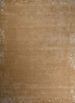 Handgeknüpfter Tibeter Teppich in gold gelb mit Retro Bordüre – Neuwertig