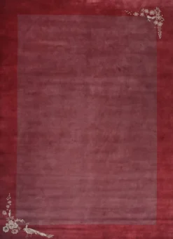 Handgeknüpfter Tibeter Teppich in red berry mit Retro Bordüre – Neuwertig
