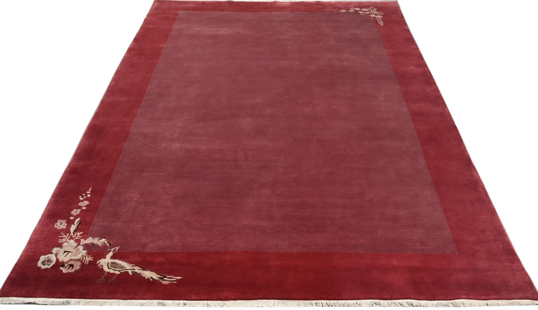 Handgeknüpfter Tibeter Teppich in red berry mit Retro Bordüre – Neuwertig