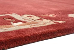 Handgeknüpfter Tibeter Teppich in rot mit Retro Bordüre – Neuwertig