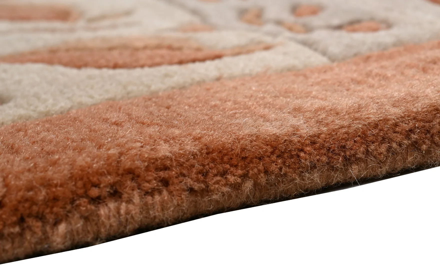Handgeknüpfter Tibeter Teppich in rot terra mit Retro Bordüre – Neuwertig
