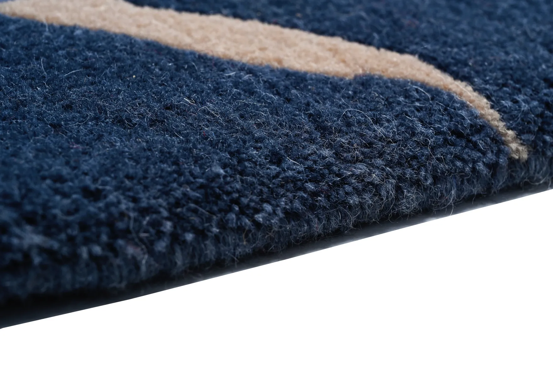 Handgeknüpfter tibetischer Teppich in blau grau mit Retro Bordüre – Neuwertig