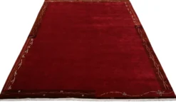 Handgeknüpfter tibetischer Teppich rot mit Retro Bordüre – Neuwertig