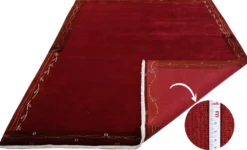 Handgeknüpfter tibetischer Teppich rot mit Retro Bordüre – Neuwertig