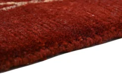 Handgeknüpfter tibetischer Teppich rot mit Retro Bordüre – Neuwertig