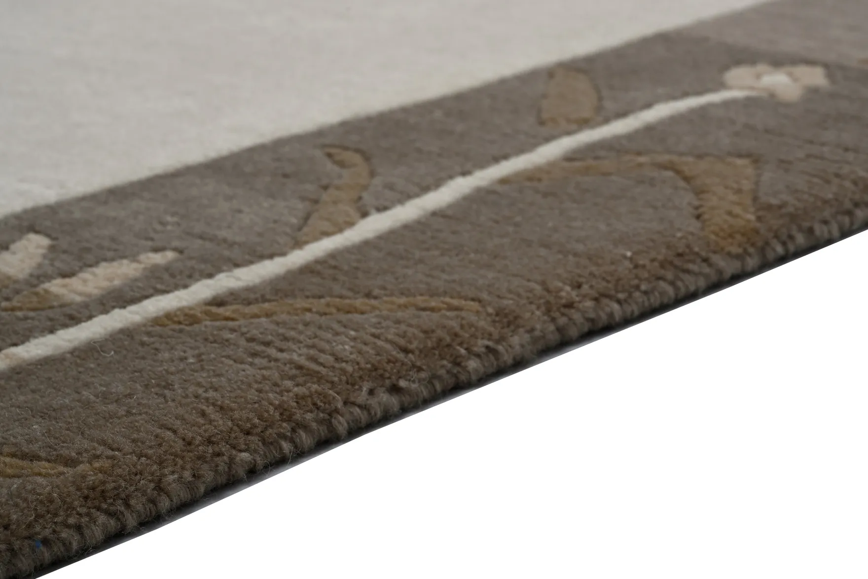 Handgeknüpfter Tibet Teppich in beige mit Retro Bordüre – Neuwertig