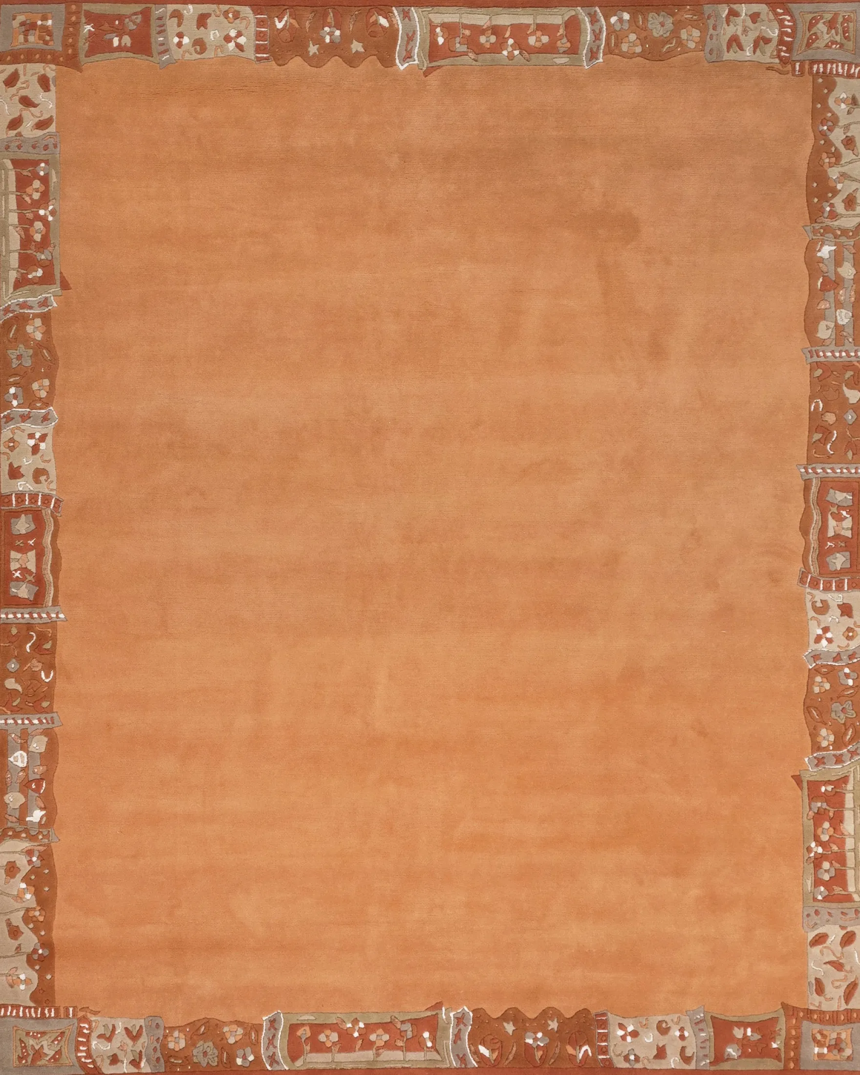 Handgeknüpfter Tibet Teppich in Apricot mit Retro Bordüre – Neuwertig