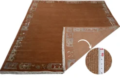 Handgeknüpfter Tibet Teppich in terra braun mit Retro Bordüre – Neuwertig