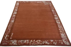 Handgeknüpfter Tibet Teppich in terra braun Retro Bordüre – Neuwertig