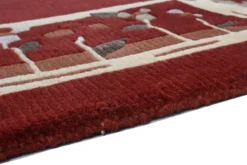 Handgeknüpfter Tibet Teppich rot mit Retro Bordüre – Neuwertig
