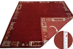 Handgeknüpfter Tibet Teppich rot mit Retro Bordüre – Neuwertig