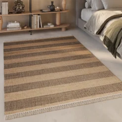 Handwebteppich Beige Braun aus Naturfaser