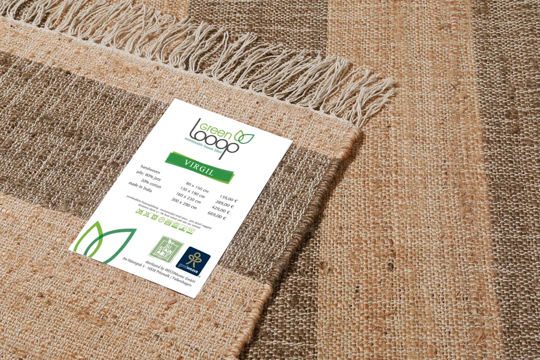 Handwebteppich Beige Braun aus Naturfaser "Virgil" Green Looop