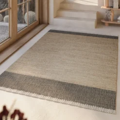 Handwebteppich Beige Grau aus Naturfaser "Viktor" Green Looop