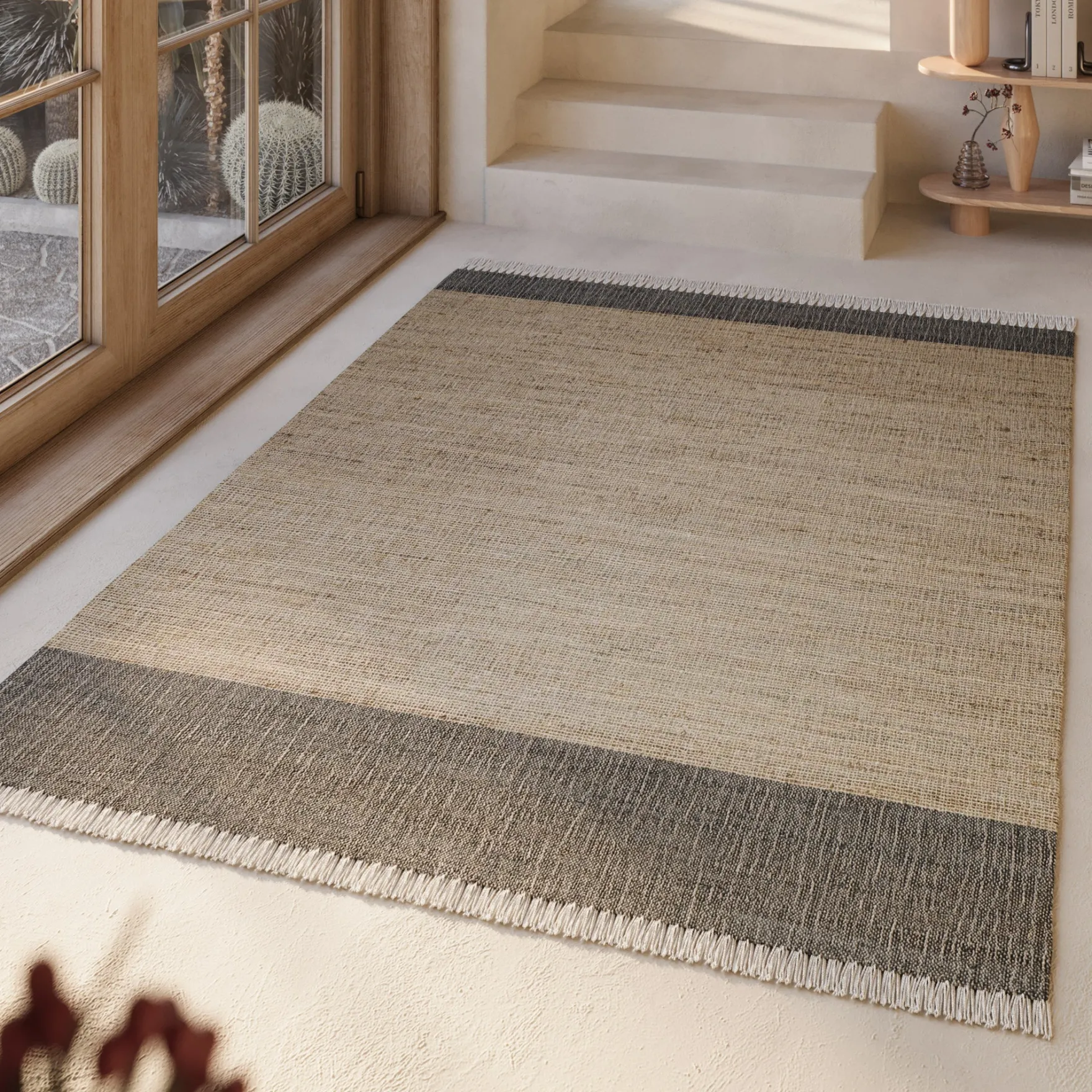Handwebteppich Beige Grau aus Naturfaser "Viktor" Green Looop