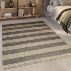 Handwebteppich Beige Grün aus Naturfaser "Virgil" Green Looop