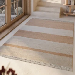 Handwebteppich Creme Beige Cognac aus Naturfaser