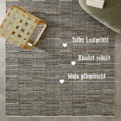 Handwebteppich Denim Blau 