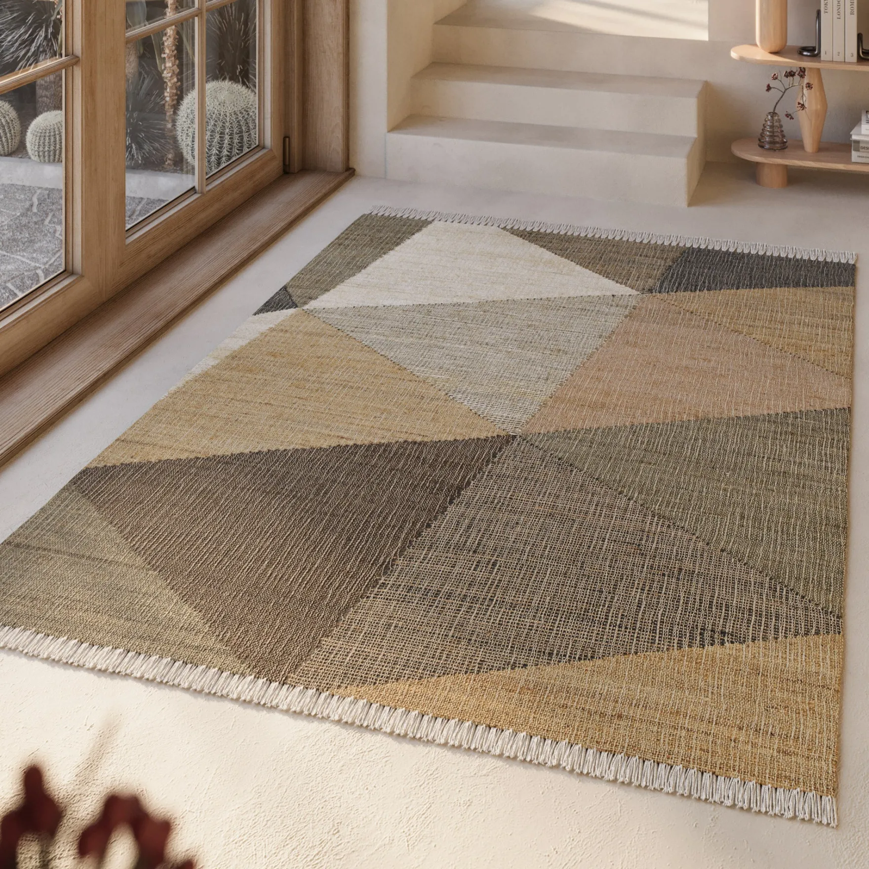 Handwebteppich Sand Taupe Braun aus Naturfaser "Vincent" Green Looop