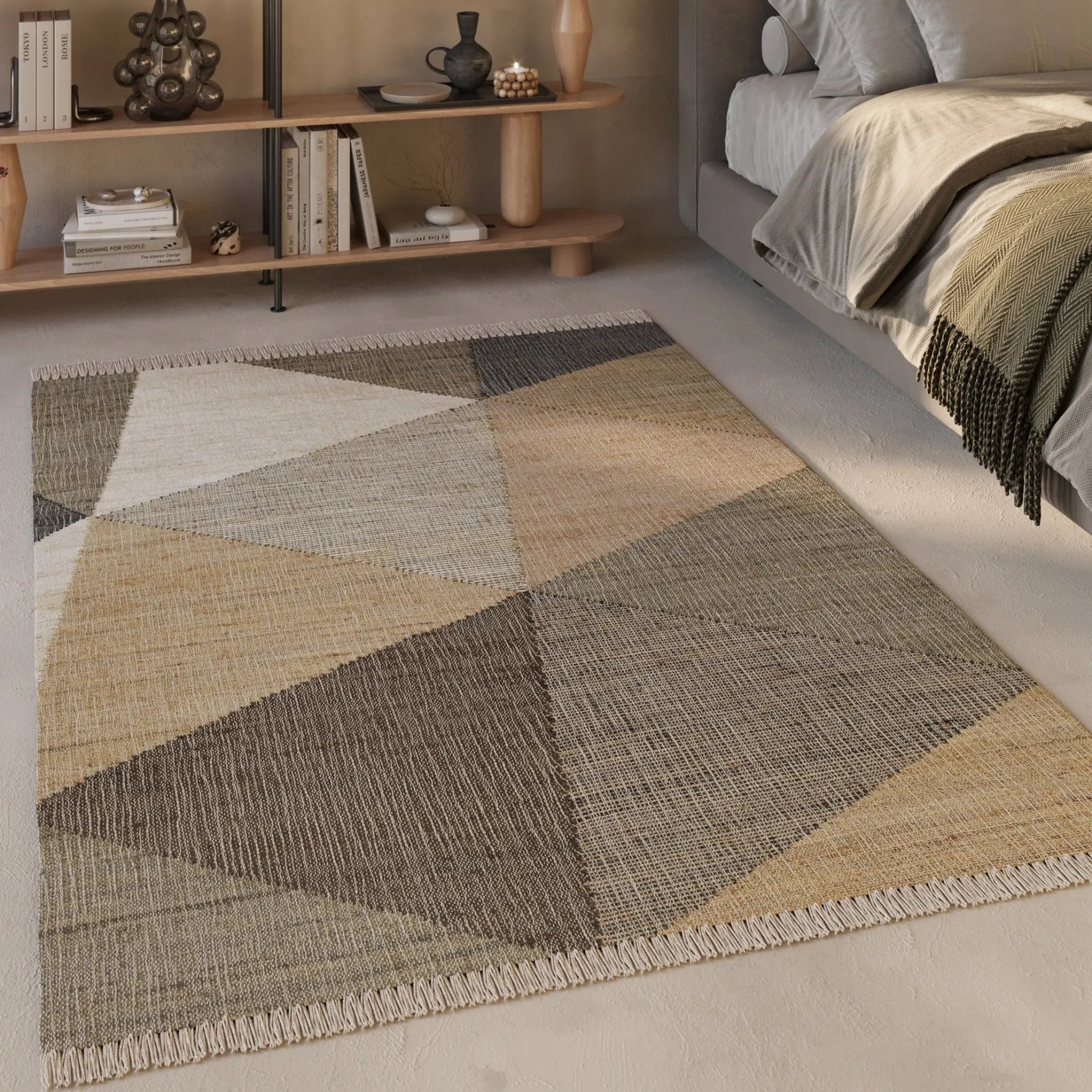 Handwebteppich Sand Taupe Braun aus Naturfaser "Vincent" Green Looop