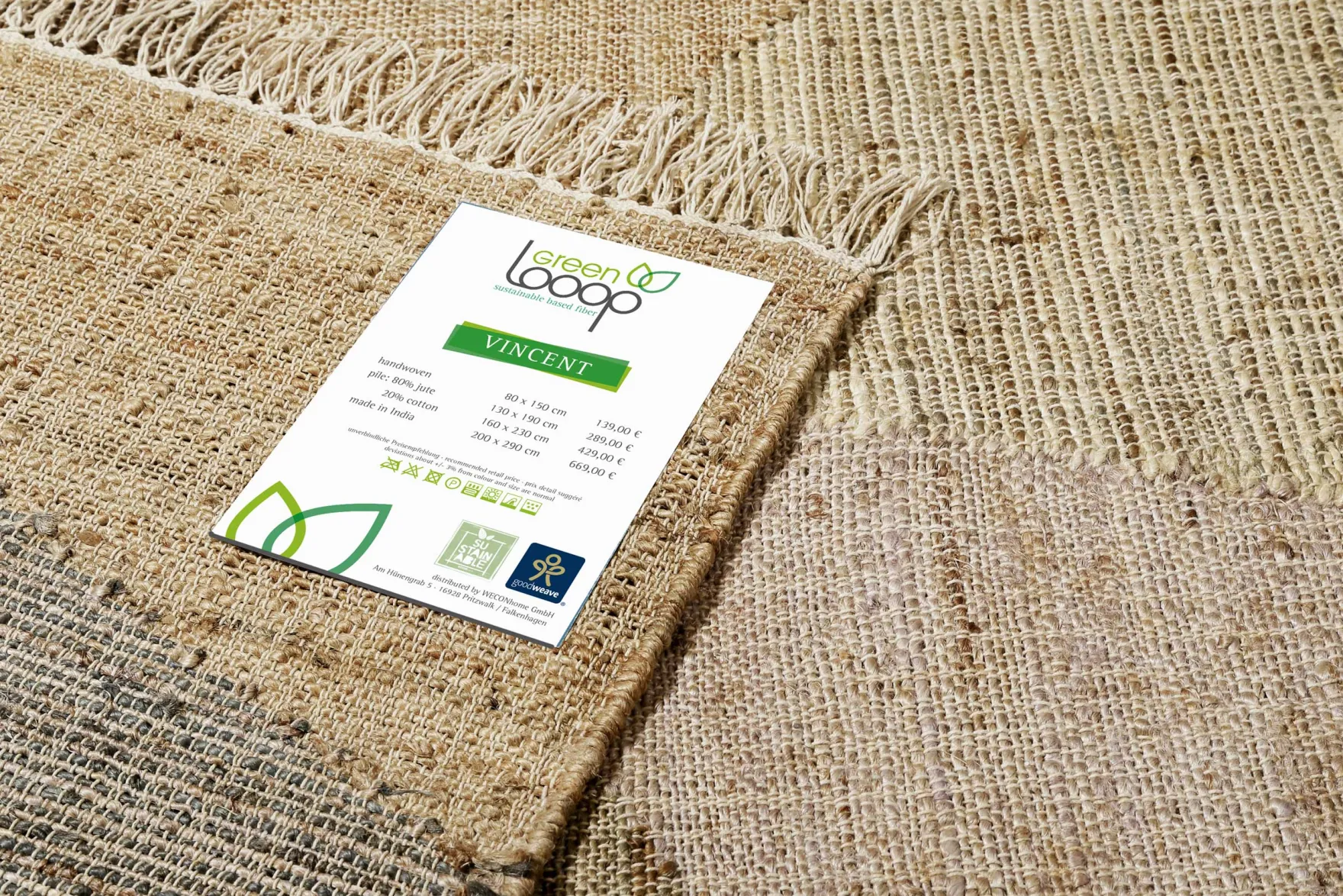Handwebteppich Sand Taupe Braun aus Naturfaser "Vincent" Green Looop