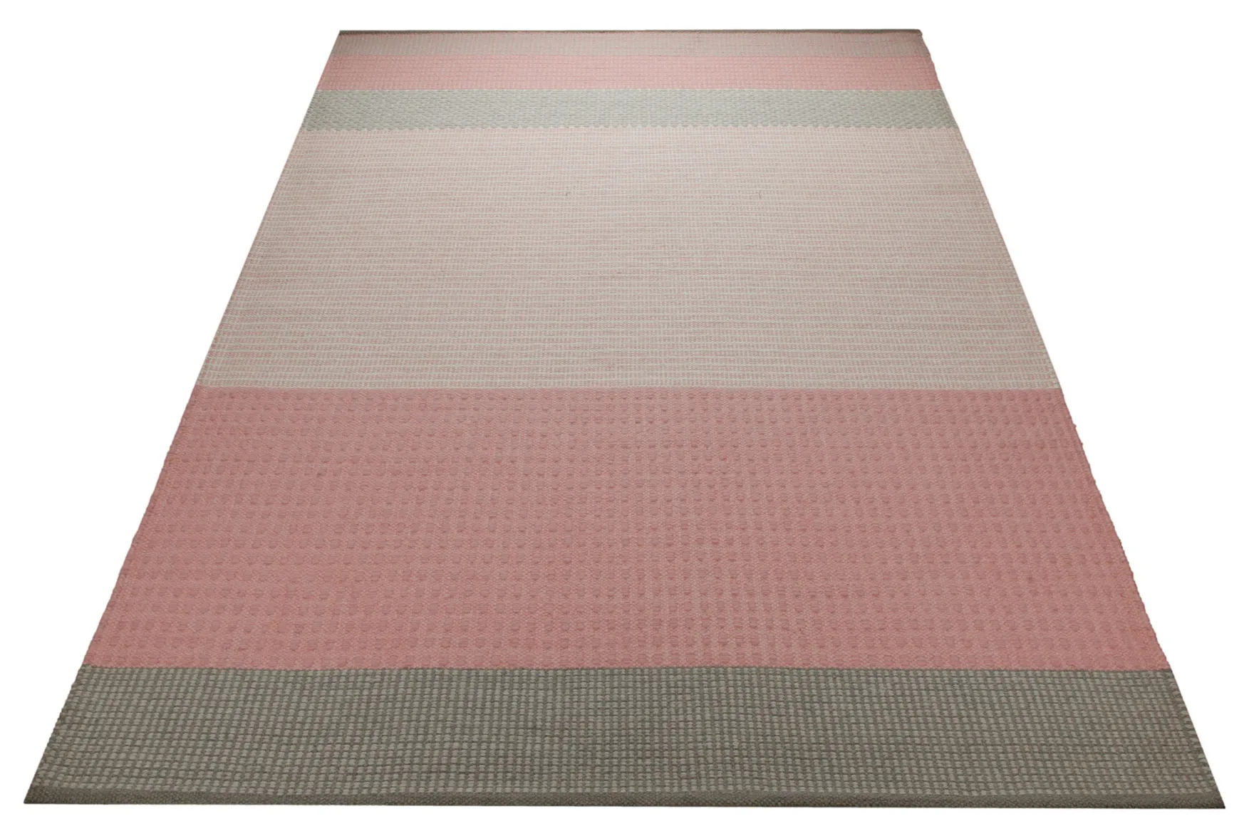 Handwebteppich Wolle Breitstreifen rosé grau 160x230 cm