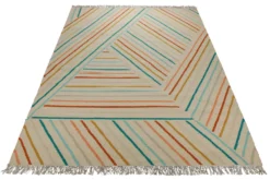 Handwebteppich Wolle Diagonallinien bunt creme 160x230 cm