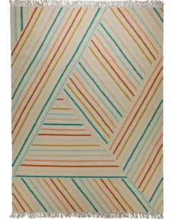 Handwebteppich Wolle Diagonallinien bunt creme 160x230 cm