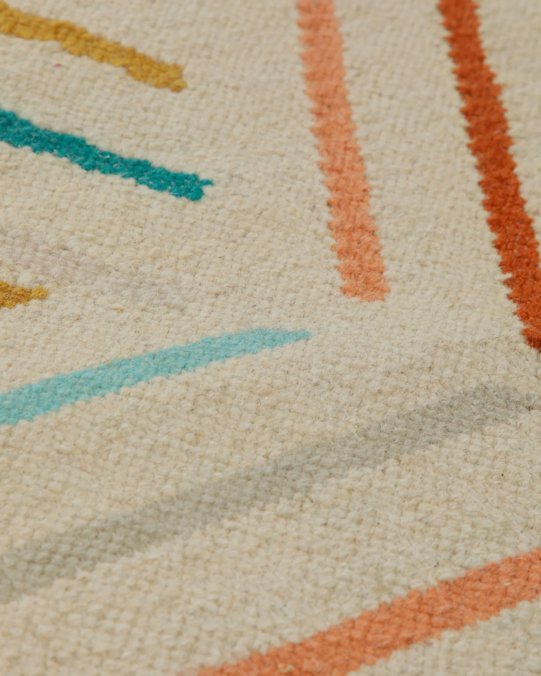 Handwebteppich Wolle Diagonallinien bunt creme 160x230 cm