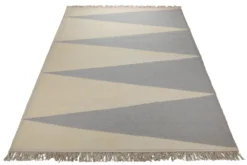 Handwebteppich Wolle Dreiecke grau creme 160x230 cm