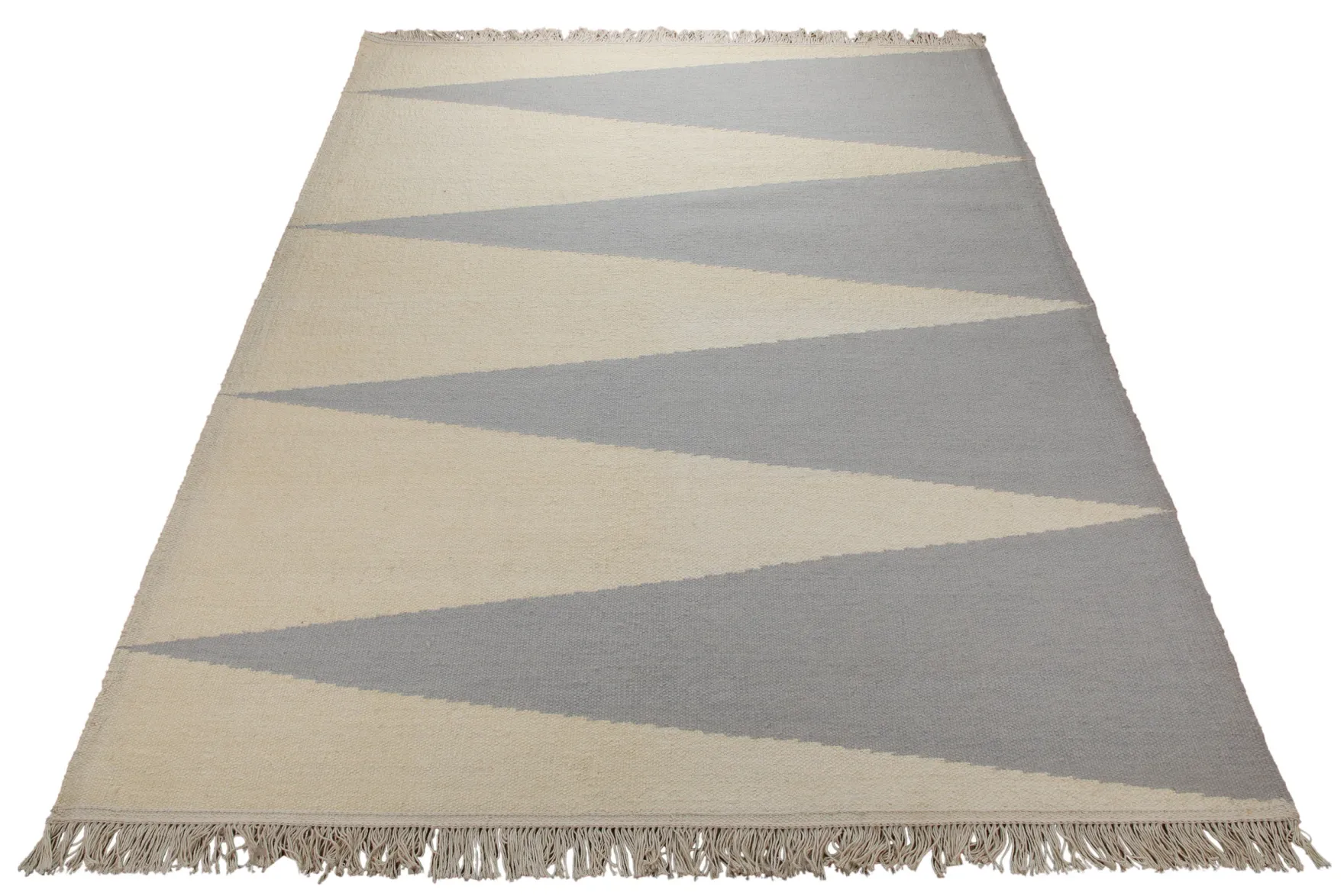Handwebteppich Wolle Dreiecke grau creme 160x230 cm