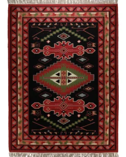 Handwebteppich Wolle Kelim Medaillon schwarz rot 160x230 cm