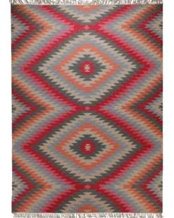 Handwebteppich Wolle Kelim Rauten rot grau 160x230 cm