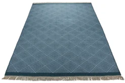 Handwebteppich Wolle Rautenmuster blau 160x230 cm