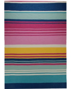 Handwebteppich Wolle Streifen bunt blau pink 160x230 cm