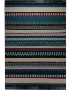 Handwebteppich Wolle Streifen petrol creme 160x230 cm