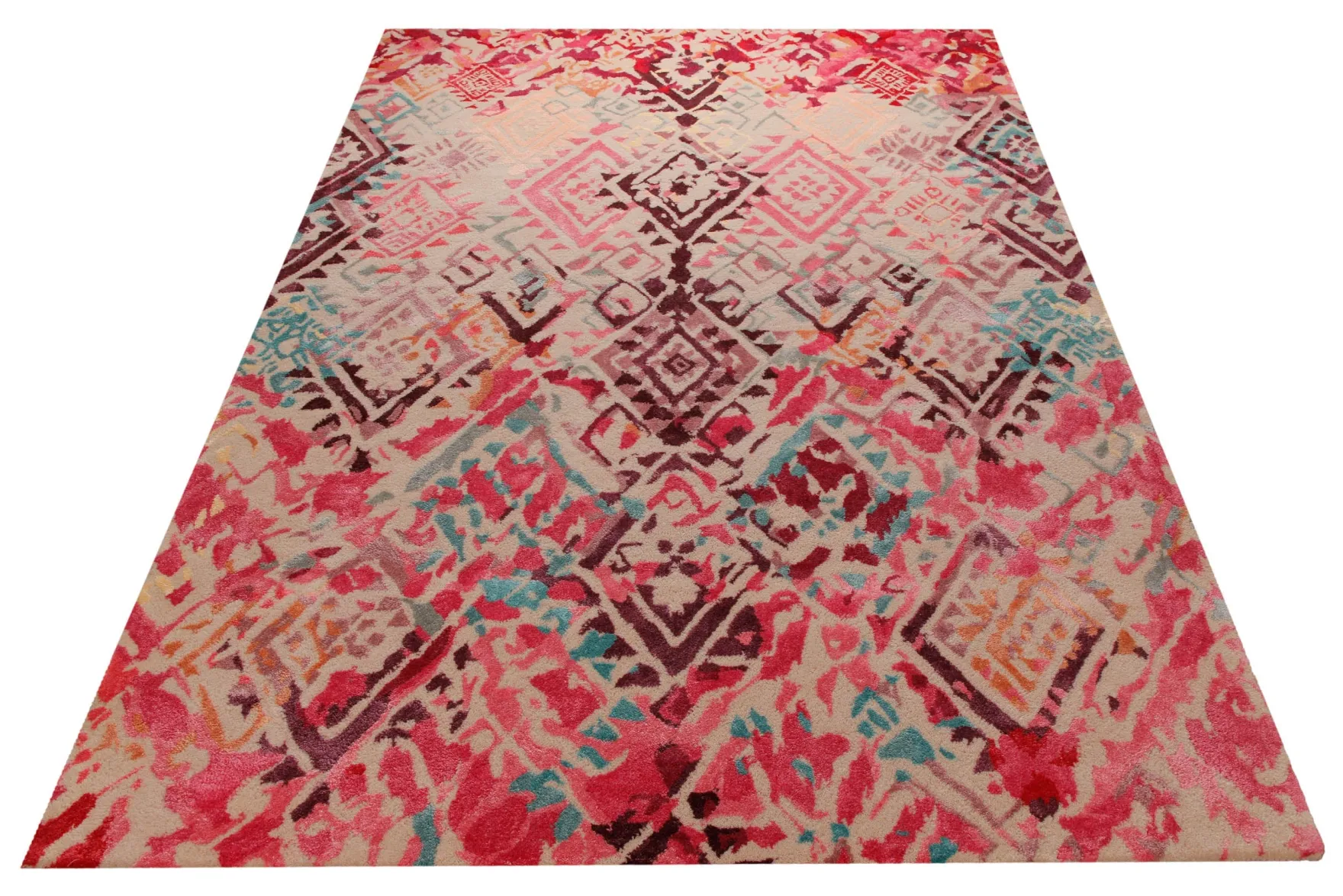 Ikat-Raute in Pink - Handtuft Wolle 160 x 230 cm