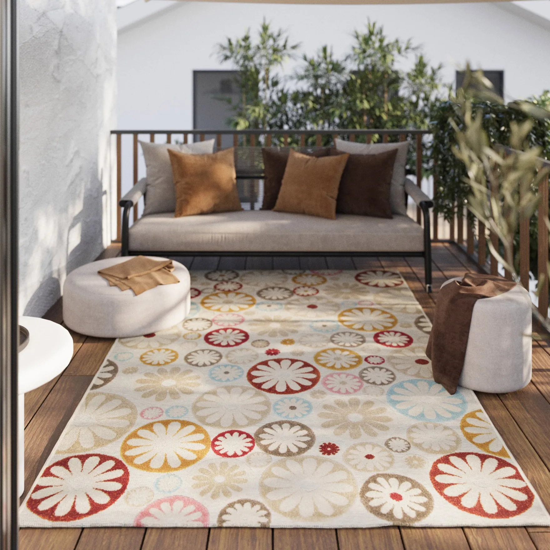 In & Outdoorteppich Beige Bunt "Flowerdrops" WECONhome