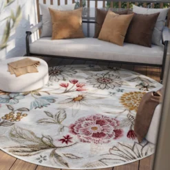 In & Outdoorteppich Rund Beige 